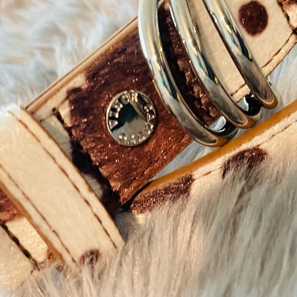 Vince Camuto Brown and White Cowhide Belt with Silver Buckle